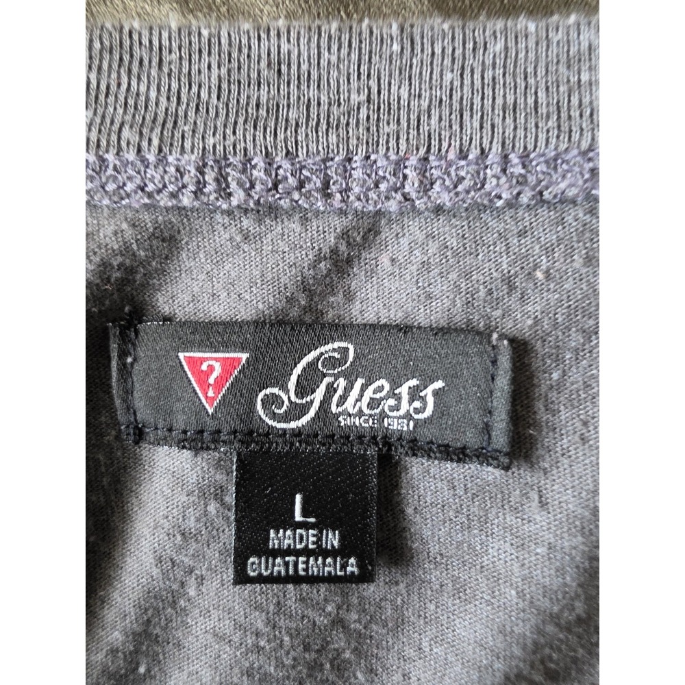Guess T-Shirt Womens L Gray V-Neck Short Sleeve Peacock Feather Graphic Print - Picture 4 of 6